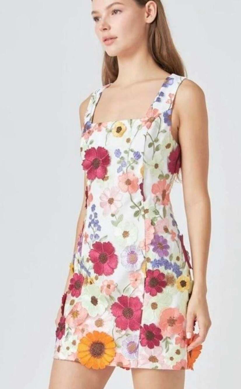 Endless Rose 3D Floral Embroidered Sleeveless Mini Dress White Size S - Picture 2 of 12